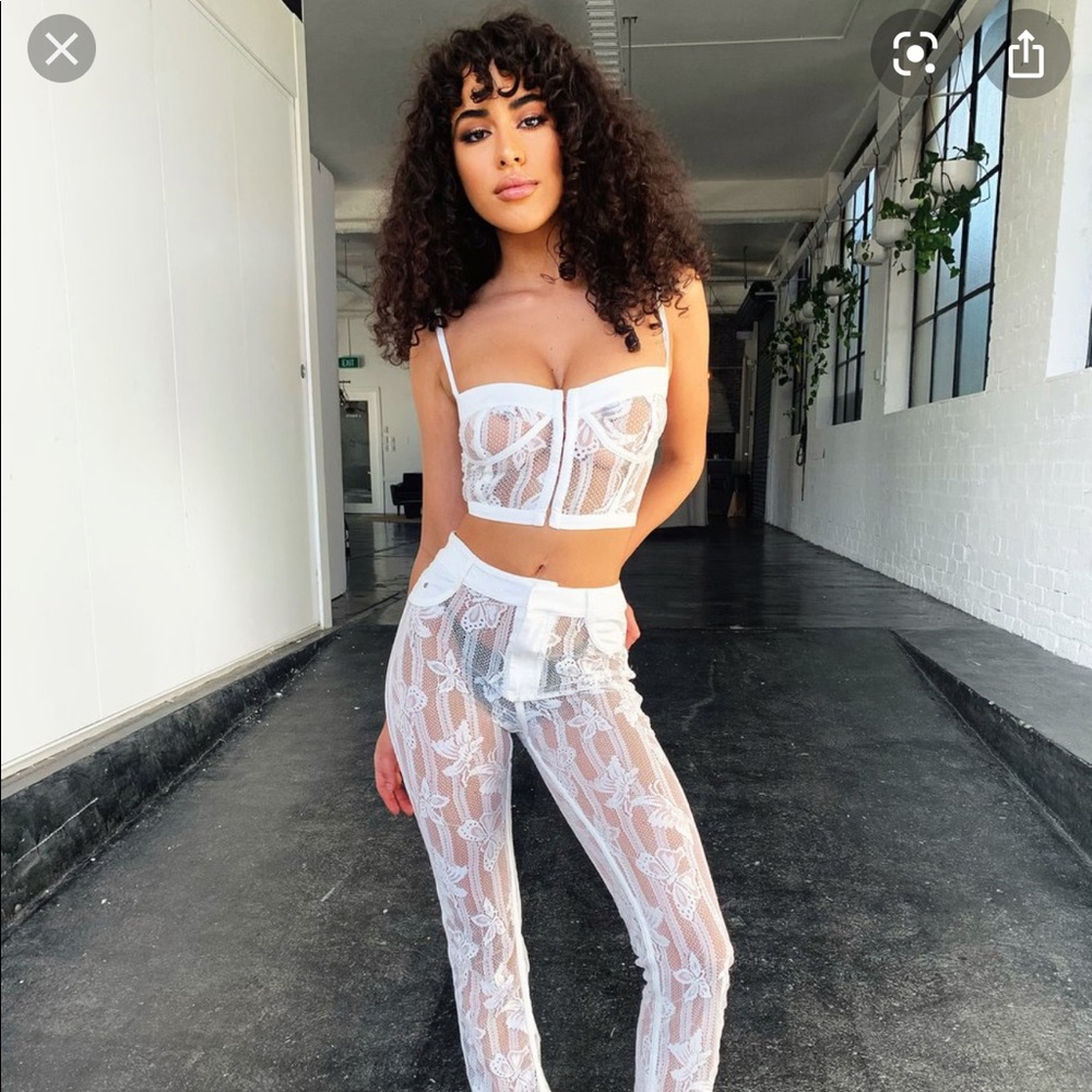 White Yves I Am Gia/ Tiger Mist lace crop top